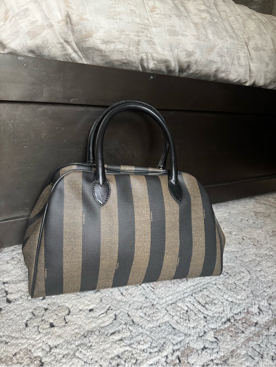 Fendi Handbags - Fendi Pequin Black and Brown Striped Top-Handle Shoulder Bag